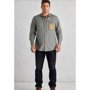 Marc Ecko Men's Short Sleeve Button-Up Camp Shirt Gray Denim Pocket Accent 2XLT